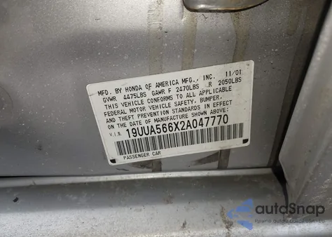 2002 Acura Tl 3.2 z USA, uszkodzony, nr VIN 19UUA566X2A047770